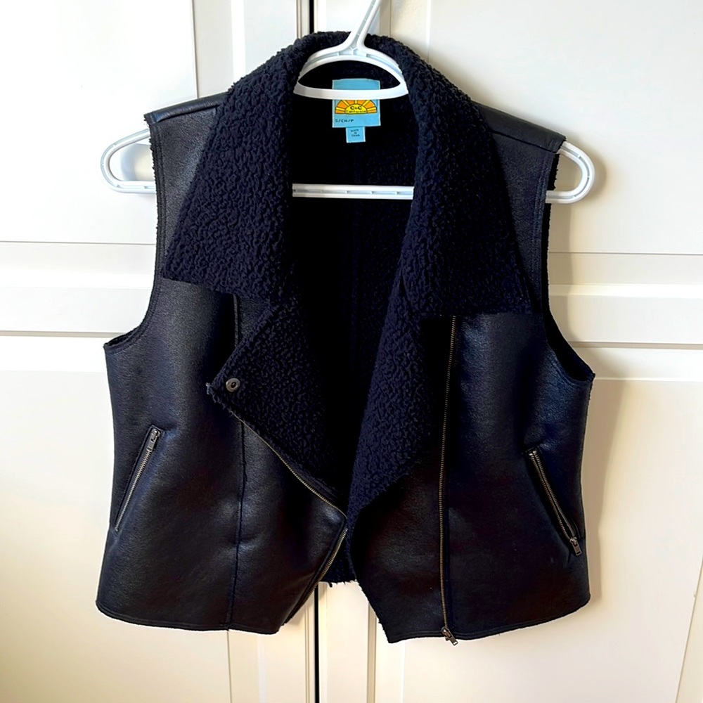 C&C California Sherling black leather vest